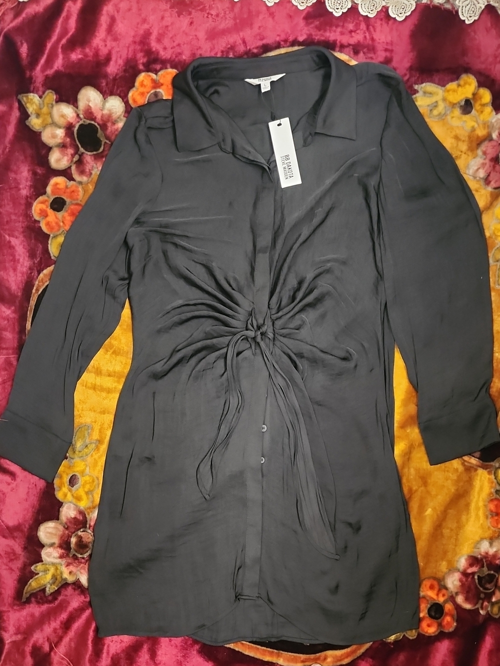 BB Dakota Steve Madden Tie Curious Black Button-Up Dress